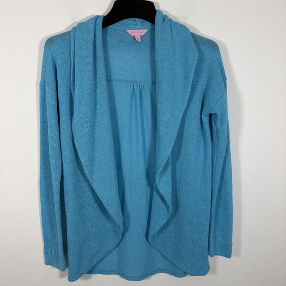 Lilly Pulitzer Long Sleeve Open Front Aqua Blue Cardigan Beachy Coastal Small - Picture 2 of 7